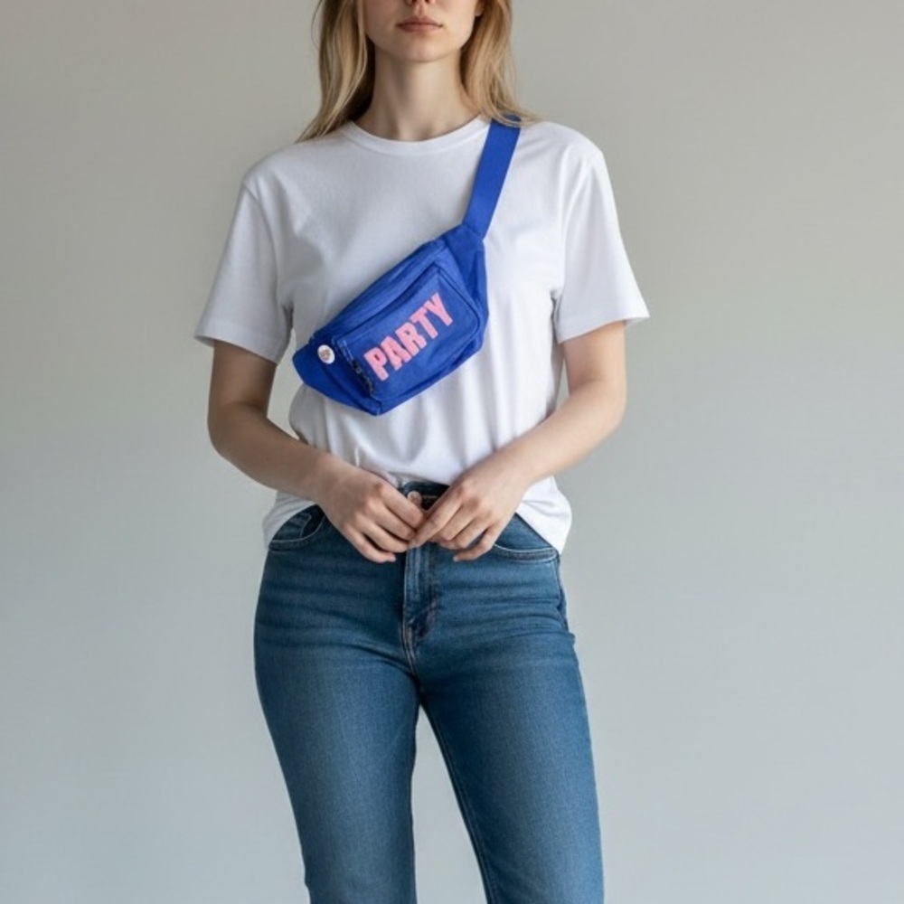 Raver Swag | Party Blue & Pink “PARTY” Fanny Pack | Festival Belt Bag OS